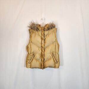 (R)ELATIVITY Gold Faux Fur Trim Hood Duck Down Feather Puffer Vest Women Large
